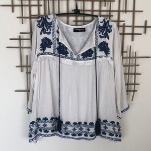 Embroidered top with tassels // MEDIUM